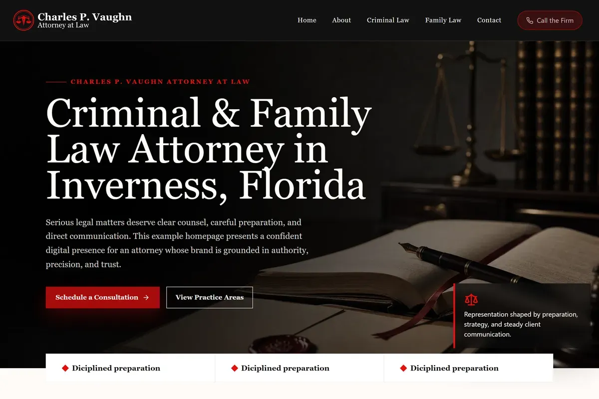 Charles P. Vaughn, Attorney at Law website after the redesign