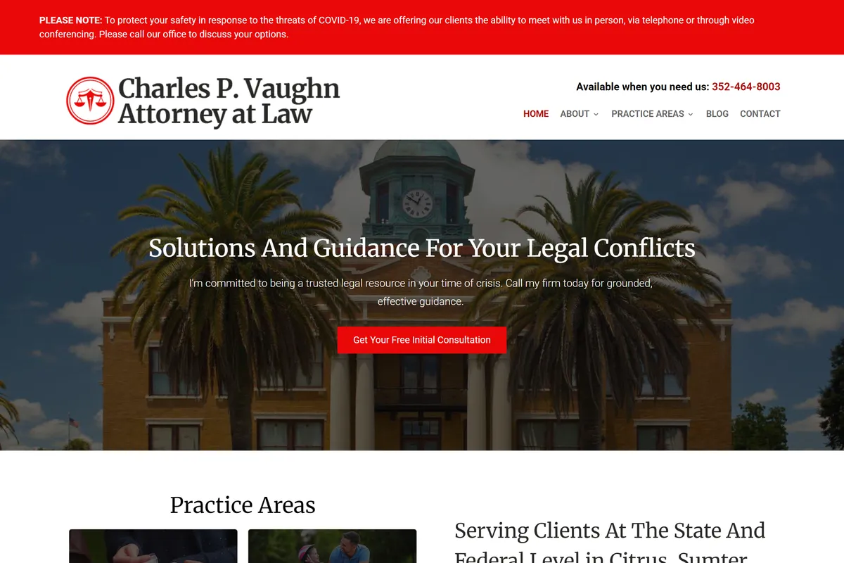 Charles P. Vaughn, Attorney at Law website before the redesign