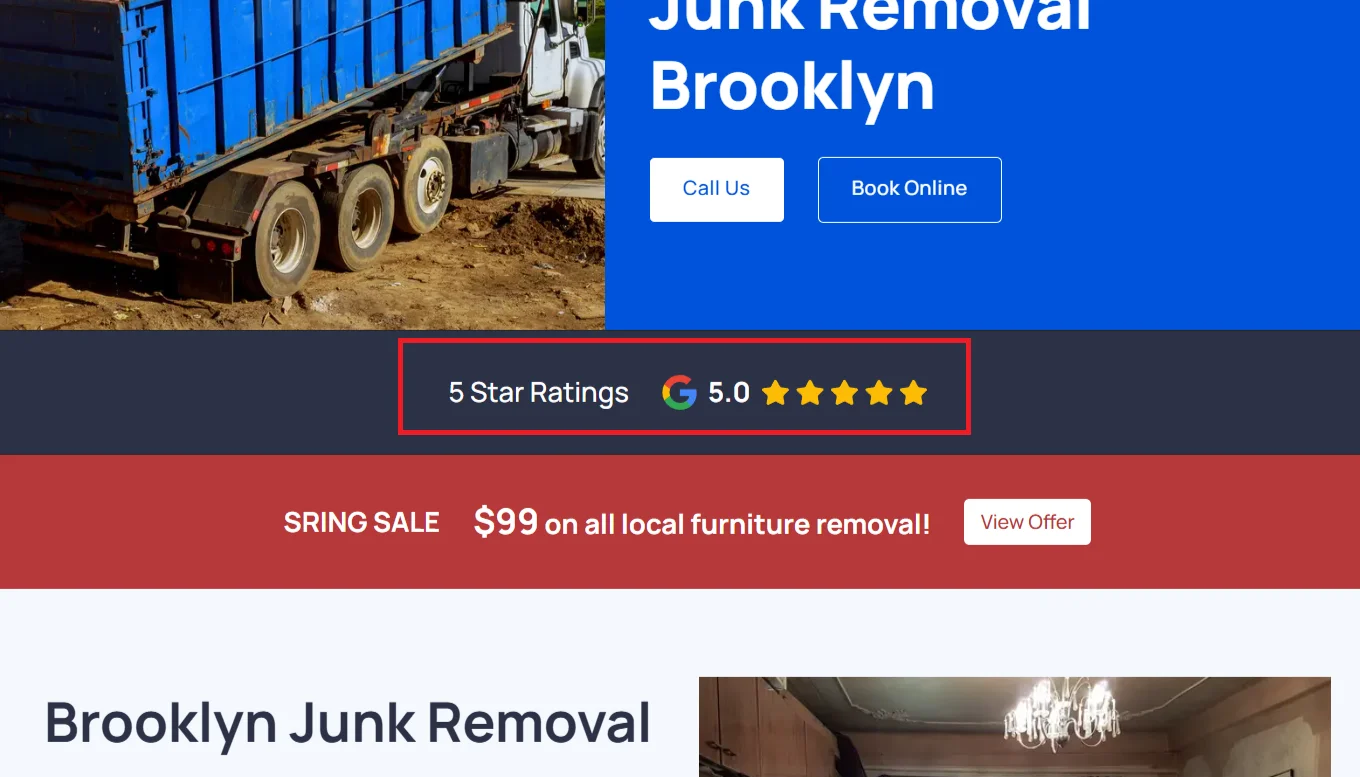 5 Star google rating on website