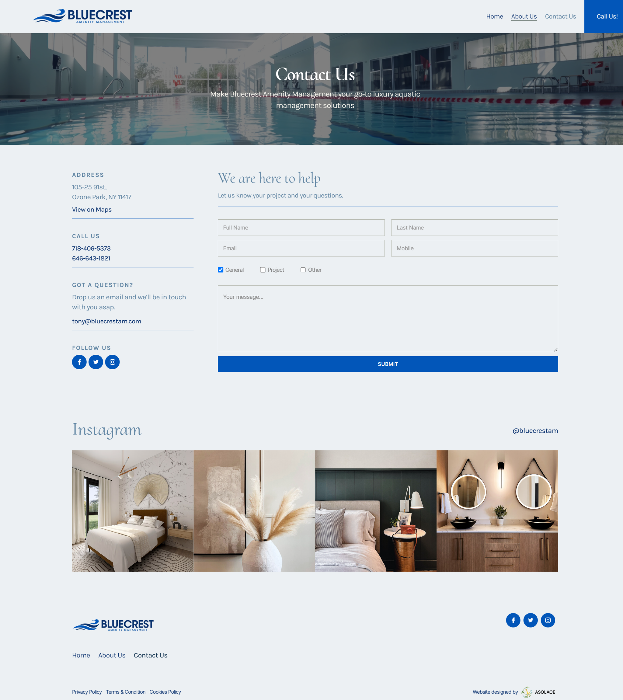 Bluecrest Amenity Management -Contact page