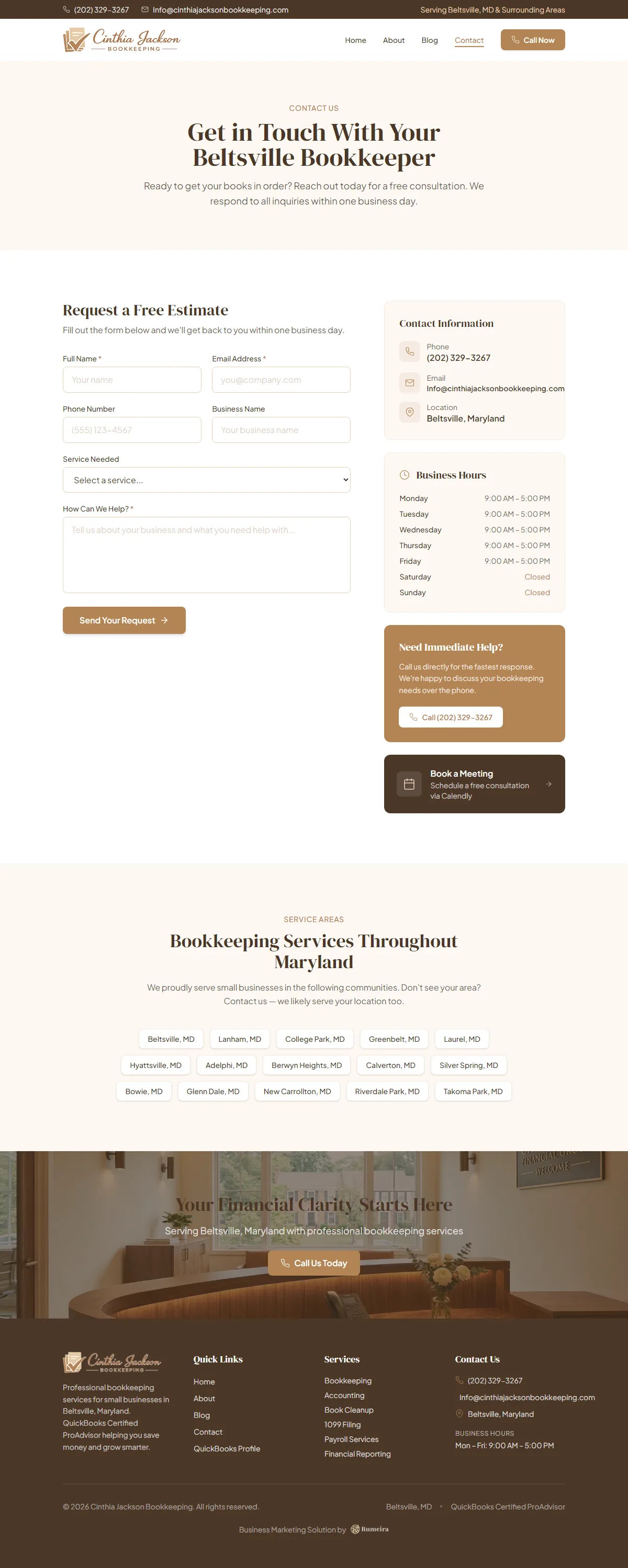 Cinthia Jackson Bookkeeping, Contact page