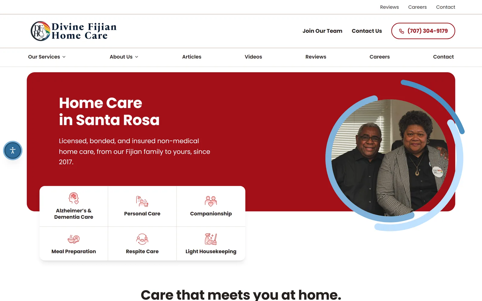 Divine Fijians Home Care homepage hero
