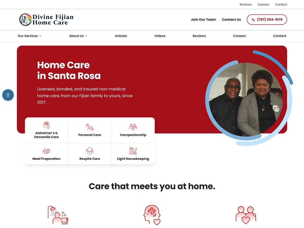 Divine Fijians Home Care website after the redesign