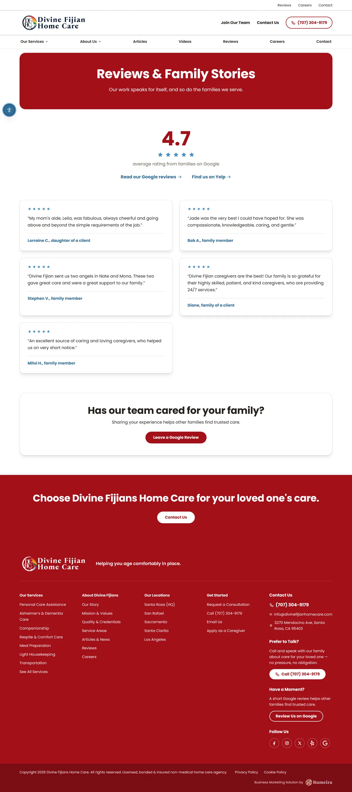 Divine Fijians Home Care, Reviews page