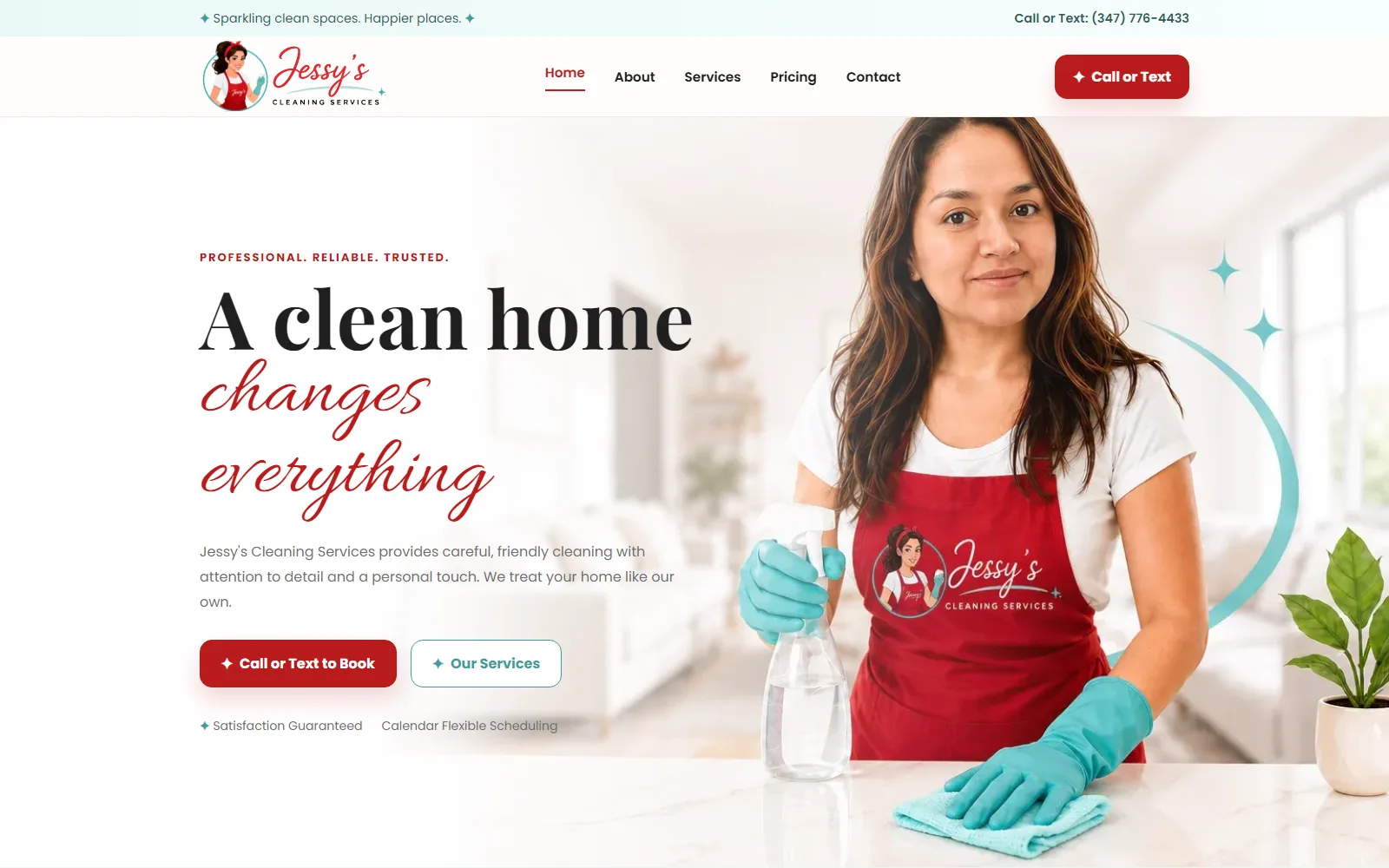 Jessy's Cleaning Services homepage hero