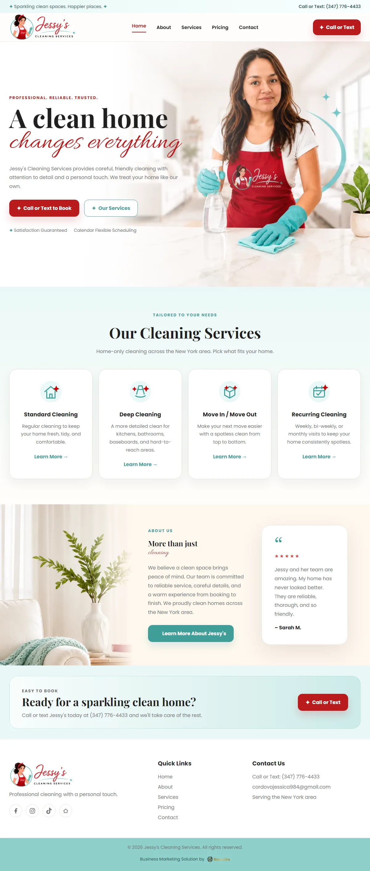 Jessy's Cleaning Services, Home page