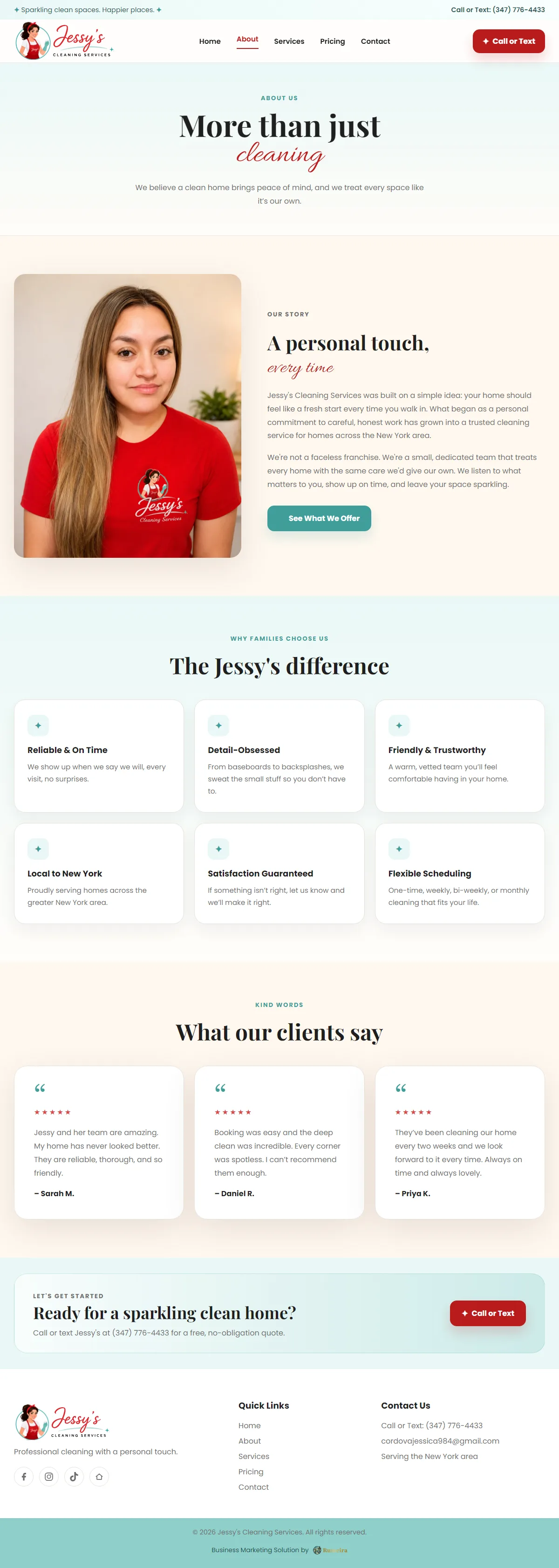 Jessy's Cleaning Services, About page