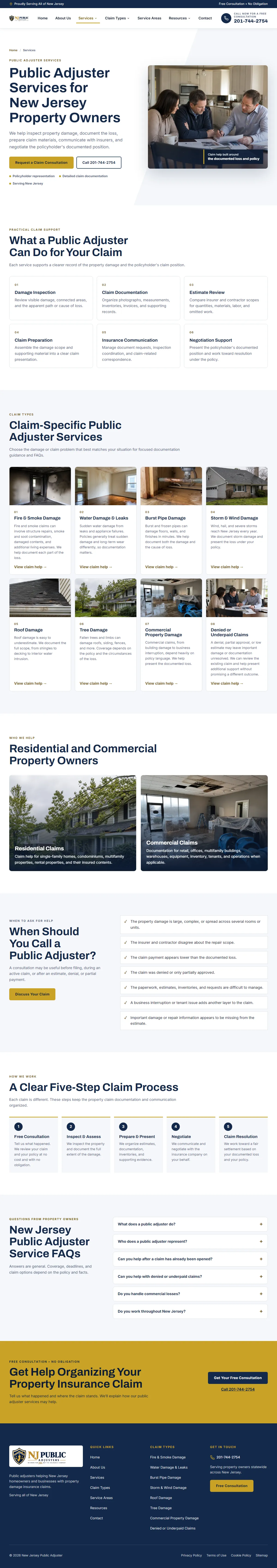 New Jersey Public Adjuster, Services page