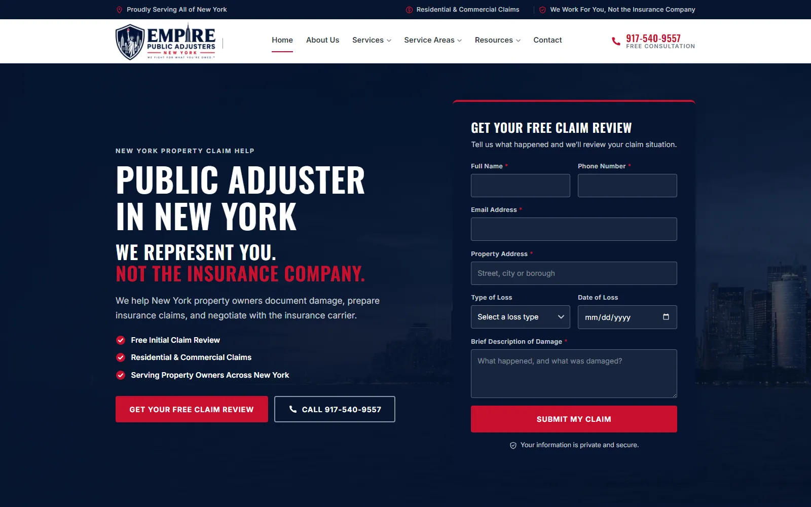 Empire Public Adjusters homepage hero
