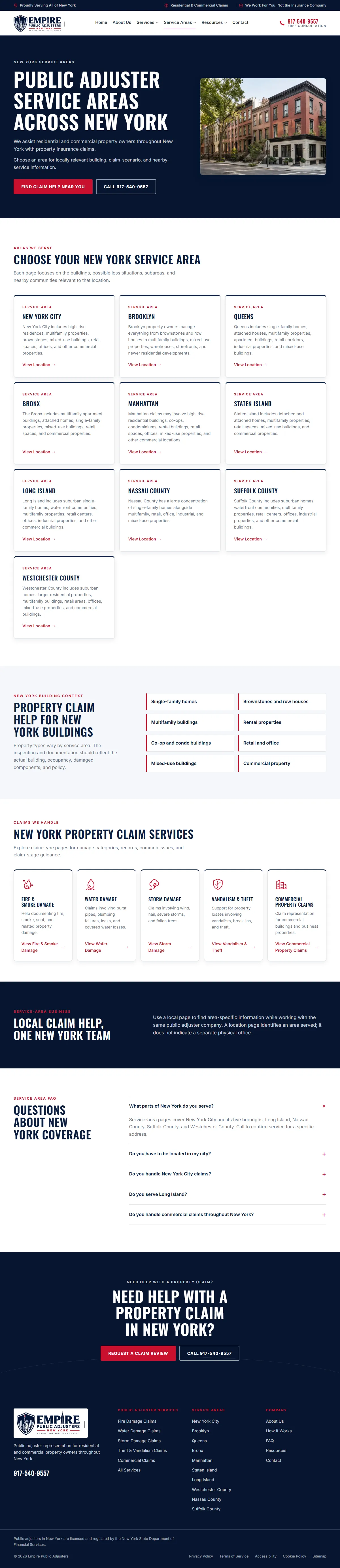 Empire Public Adjusters, Service Areas page