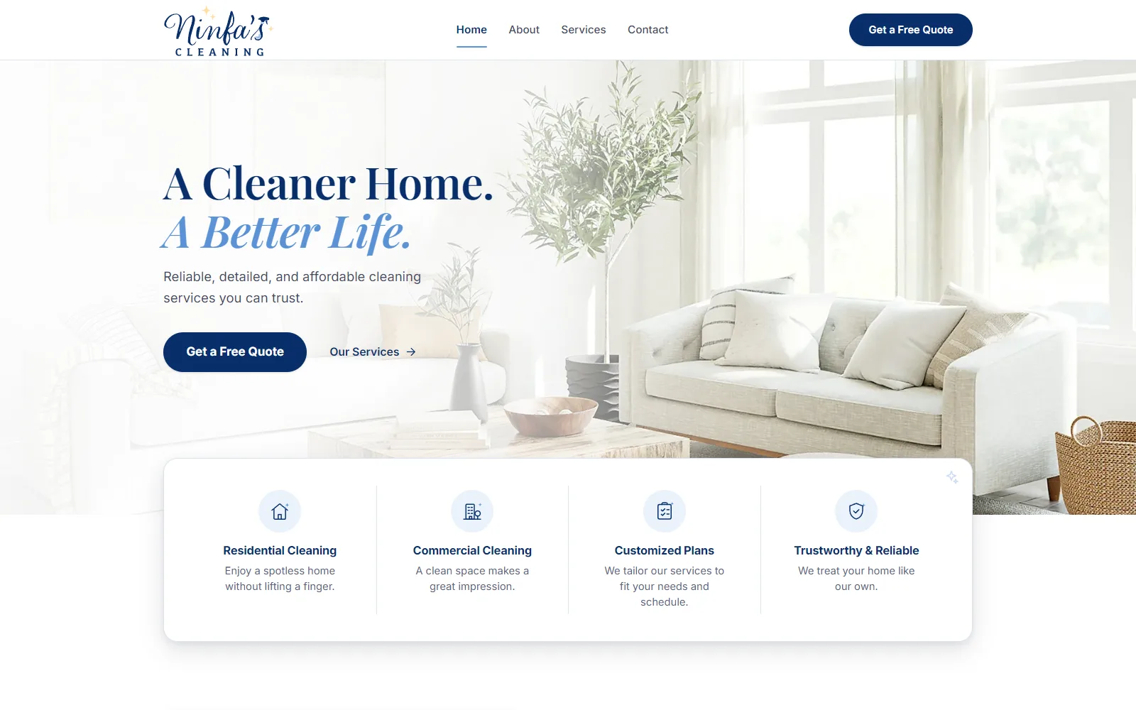 Ninfa's Cleaning homepage hero