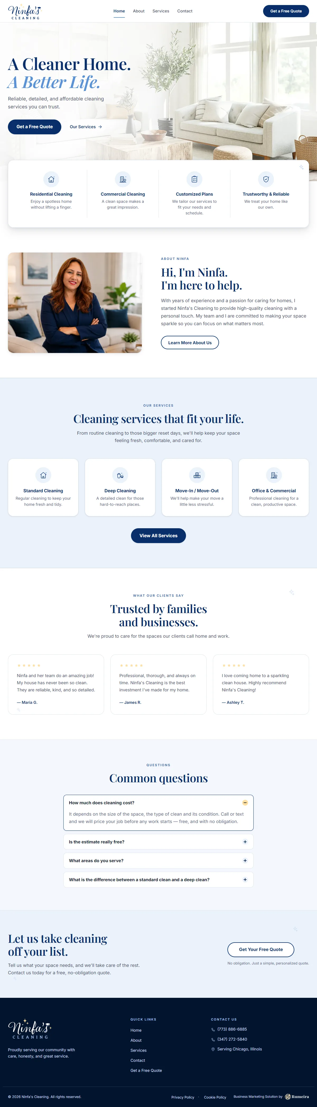 Ninfa's Cleaning, Home page