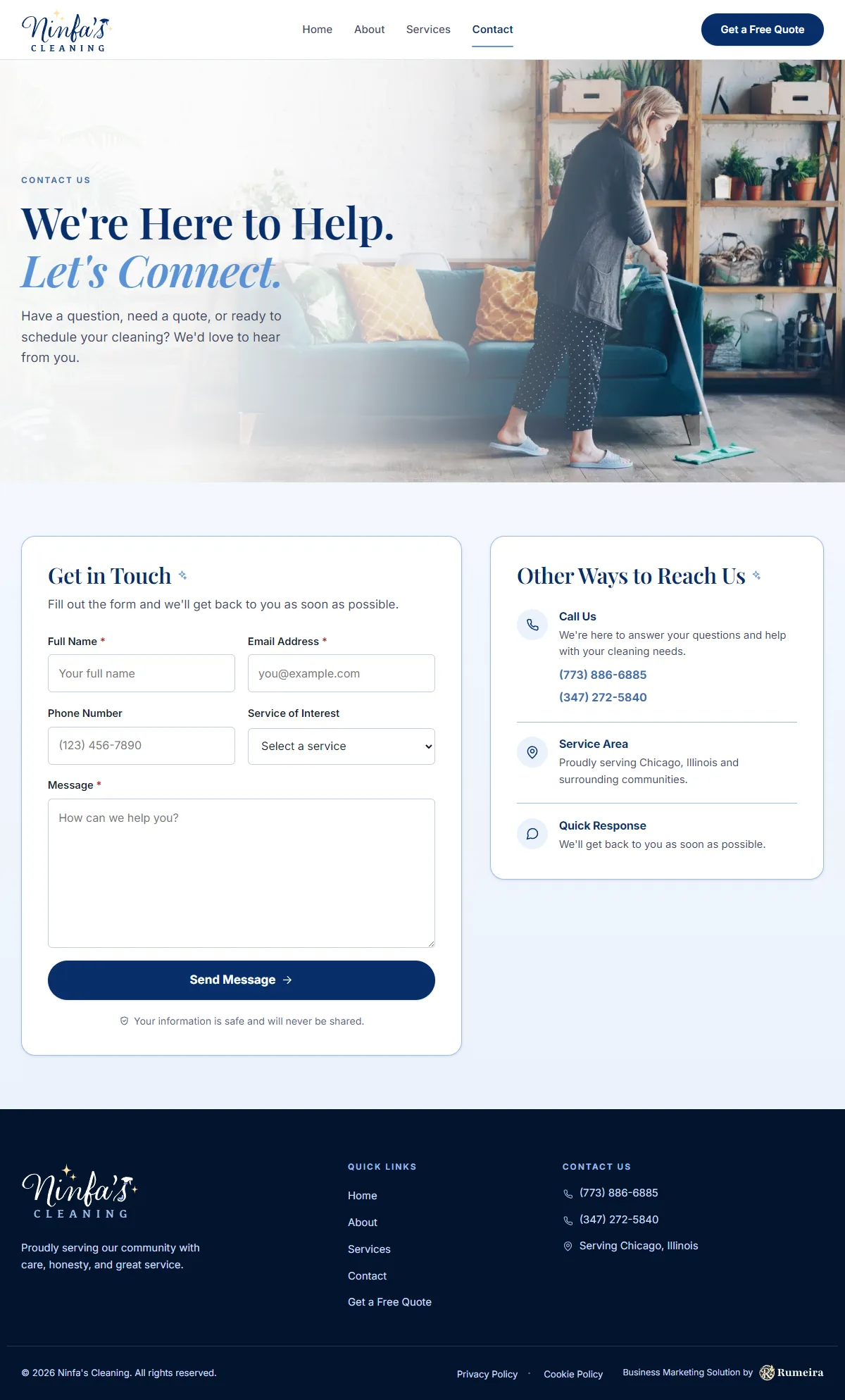 Ninfa's Cleaning, Contact page