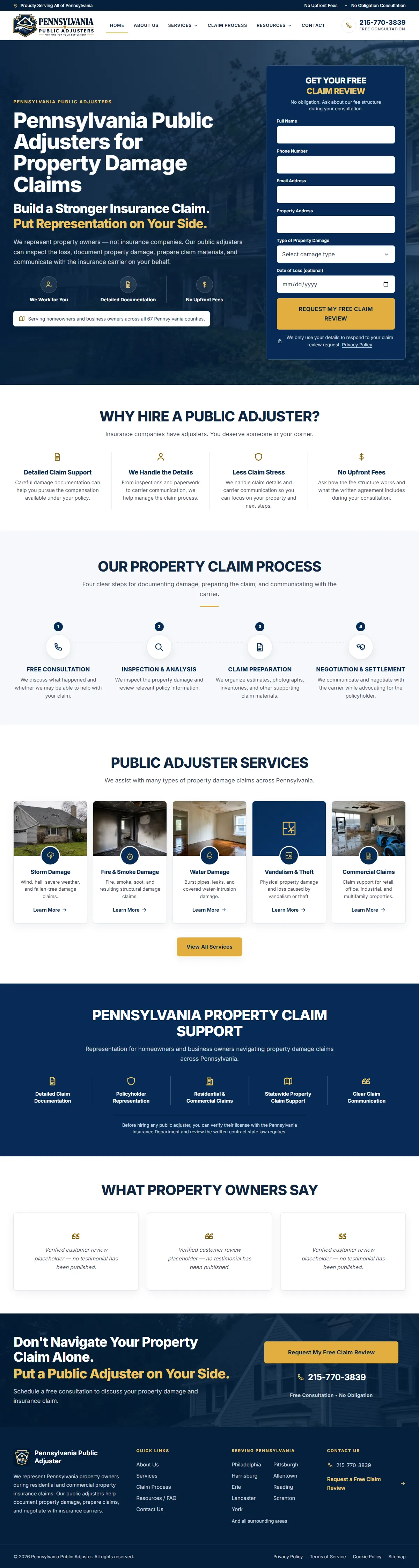 Pennsylvania Public Adjuster, Home page