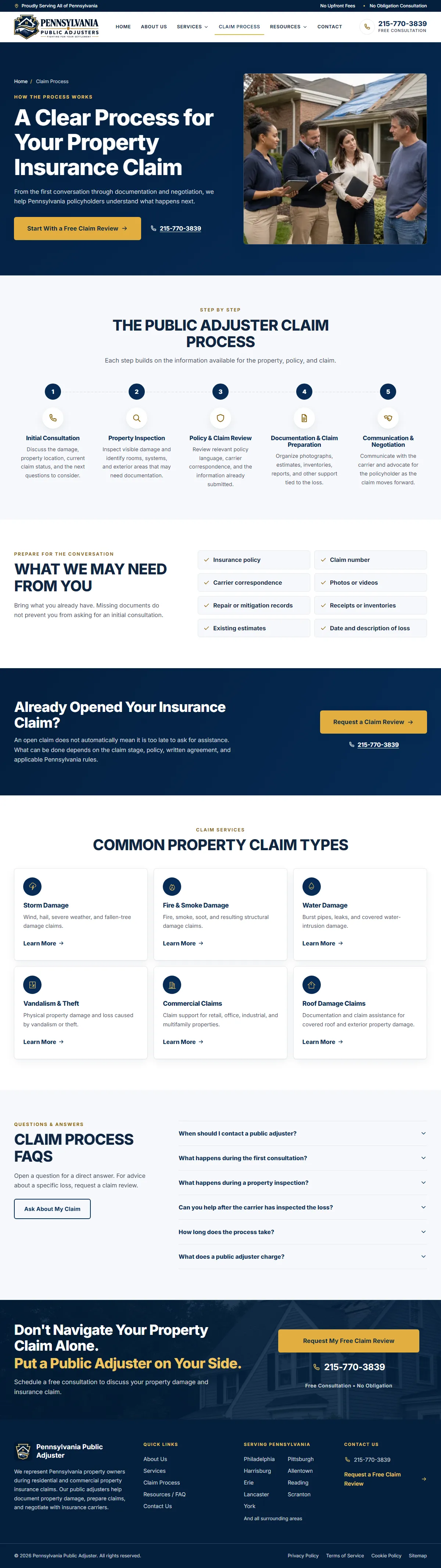 Pennsylvania Public Adjuster, Claim Process page