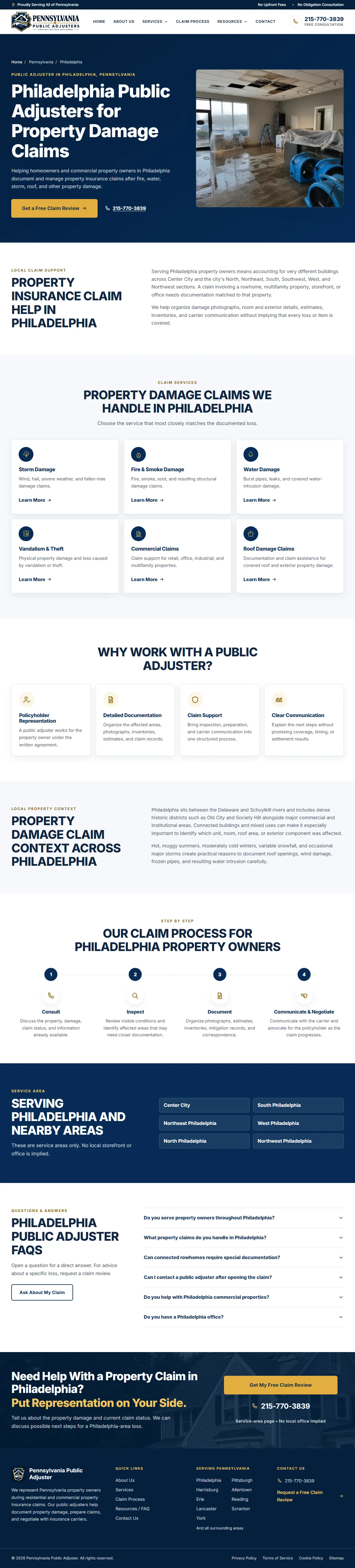 Pennsylvania Public Adjuster, Philadelphia page