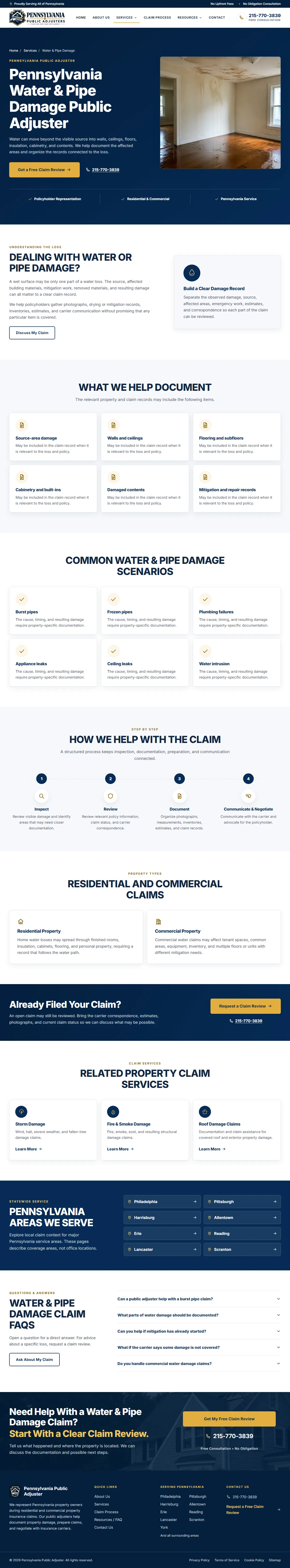 Pennsylvania Public Adjuster, Water Damage page