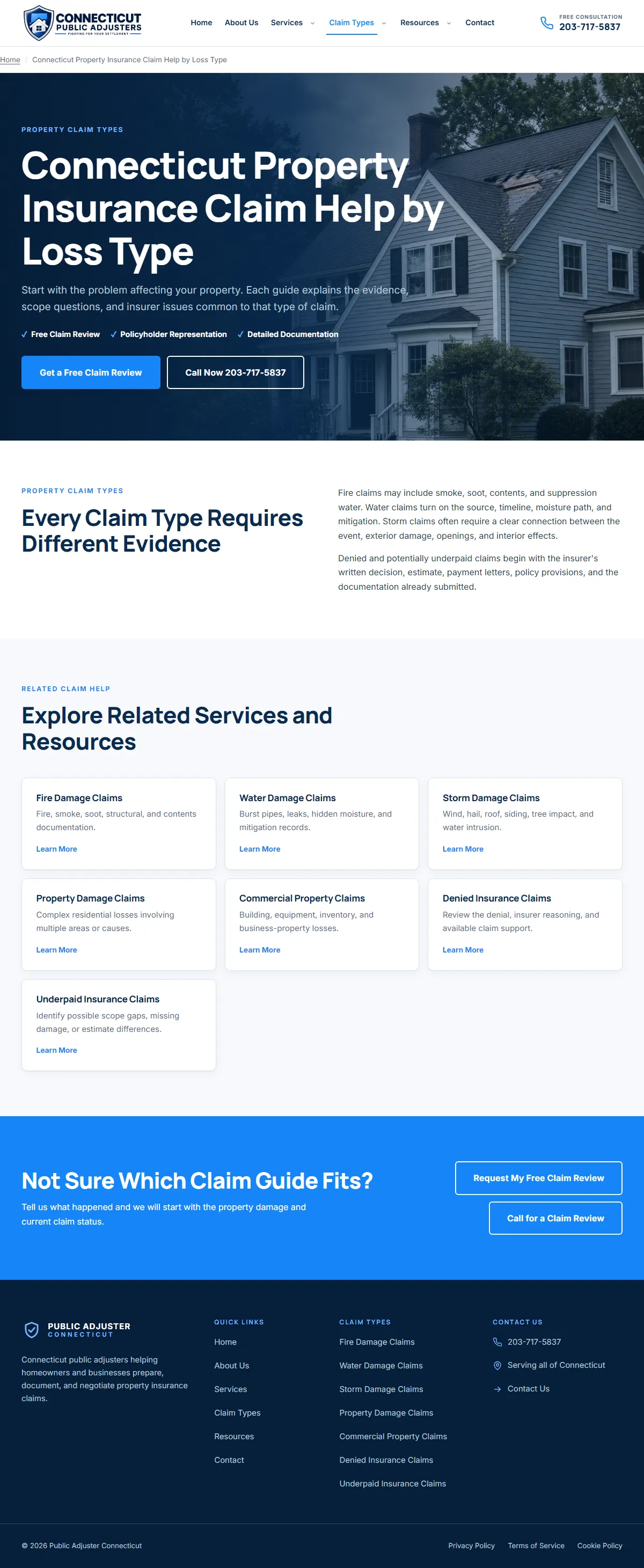 Public Adjuster Connecticut, Claim Types page