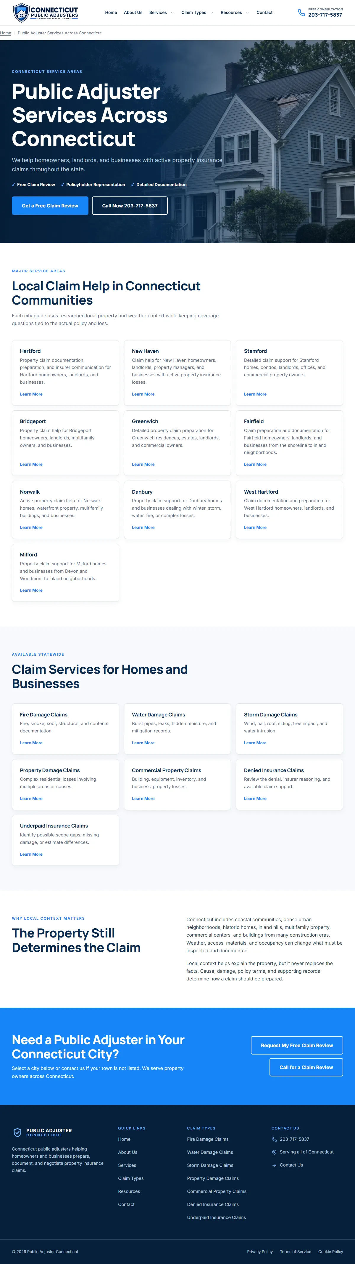 Public Adjuster Connecticut, Service Areas page