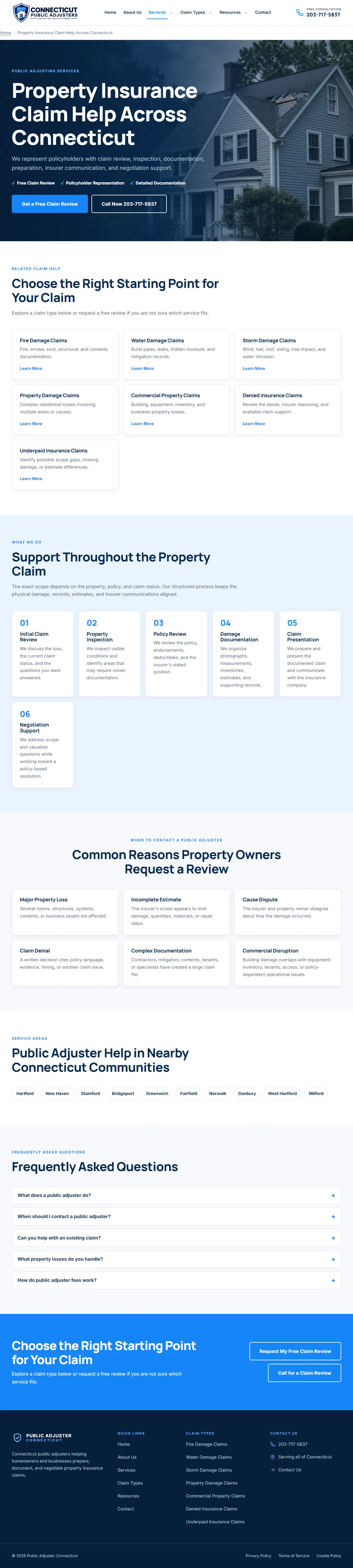 Public Adjuster Connecticut, Services page