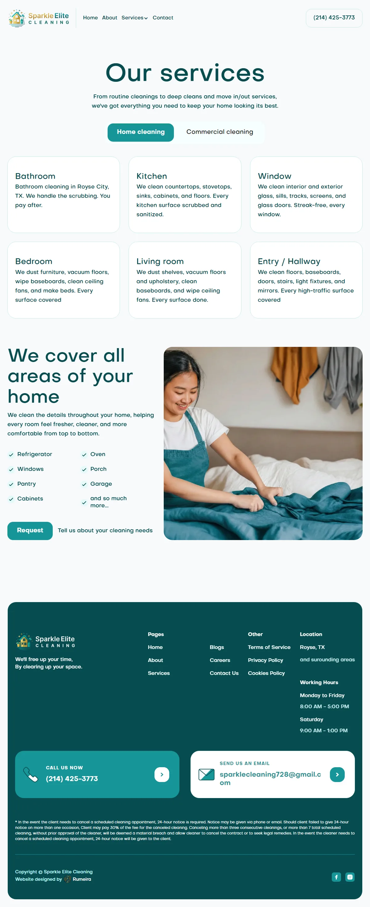 Sparkle Elite Cleaning, Services page