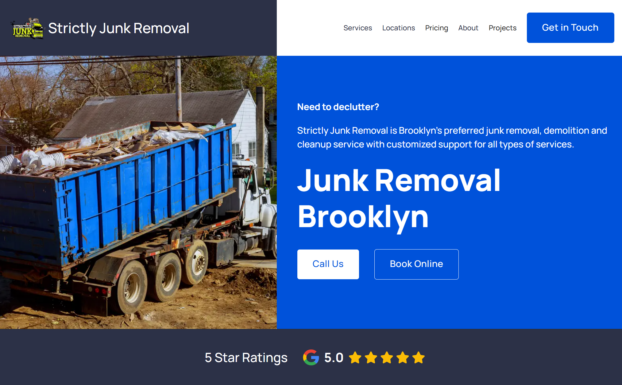 Strictly Junk Removal homepage hero